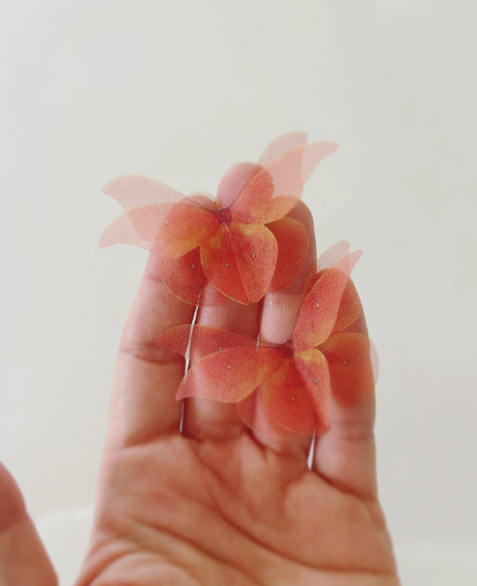 Coral silk organza butterfly | bridal bouquet | bridesmaid accessories | bridal veil hair pins