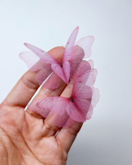 Fuchsia and Azalea silk organza butterfly | bridal bouquet | bridesmaid accessories | bridal veil hair pins