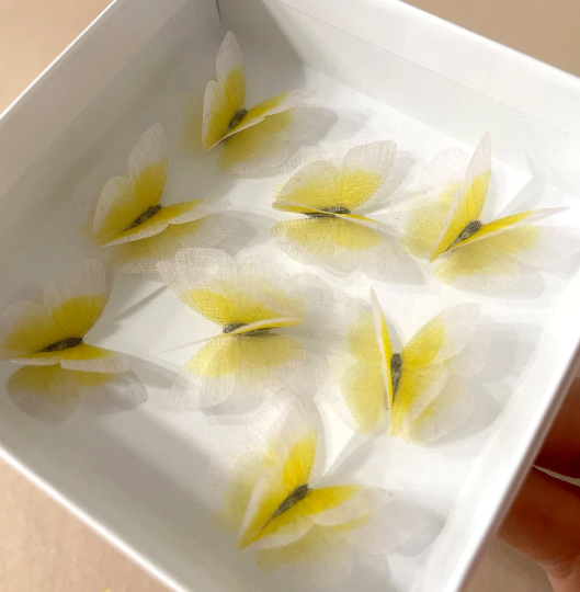 White and yellow silk organza butterfly | wedding dress | bridal hair accessories