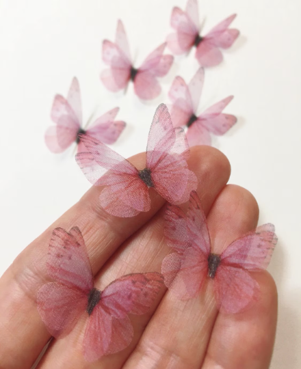 Vintage pink silk organza butterfly | wedding veil | wedding dress applique | wedding invitations