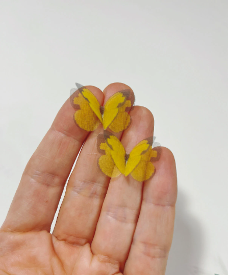 Bright yellow and brown silk organza butterfly | wedding bouquet | wedding dress applique